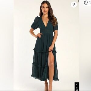 Lulus Dark Teal Tiered Midi Dress